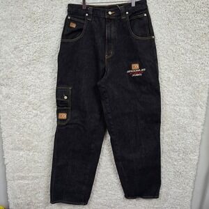 Brooklyn Xpress Cargo Jeans Mens 34 (fits 30x33) Black Baggy Streetwear Y2K
